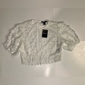 Forever 21 Floral Lace White Blouse
